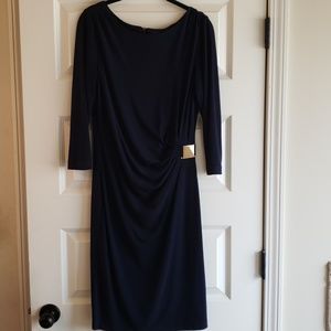 Tahari navy blue jersey dress